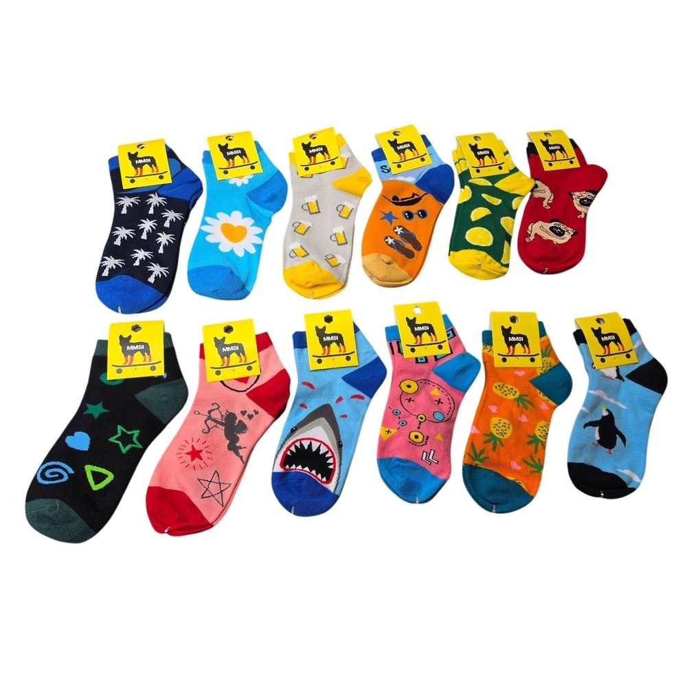 Me My Socks And I MMSI Kids Novelty Ankle Socks 12 Pair Bundle Multi Print New